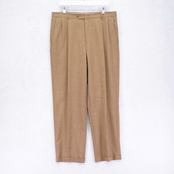 Hart Schaffner Marx Basketweave Tan Brown Dress Pants Trousers 36 / 30.5 High Ri - Picture 1 of 7